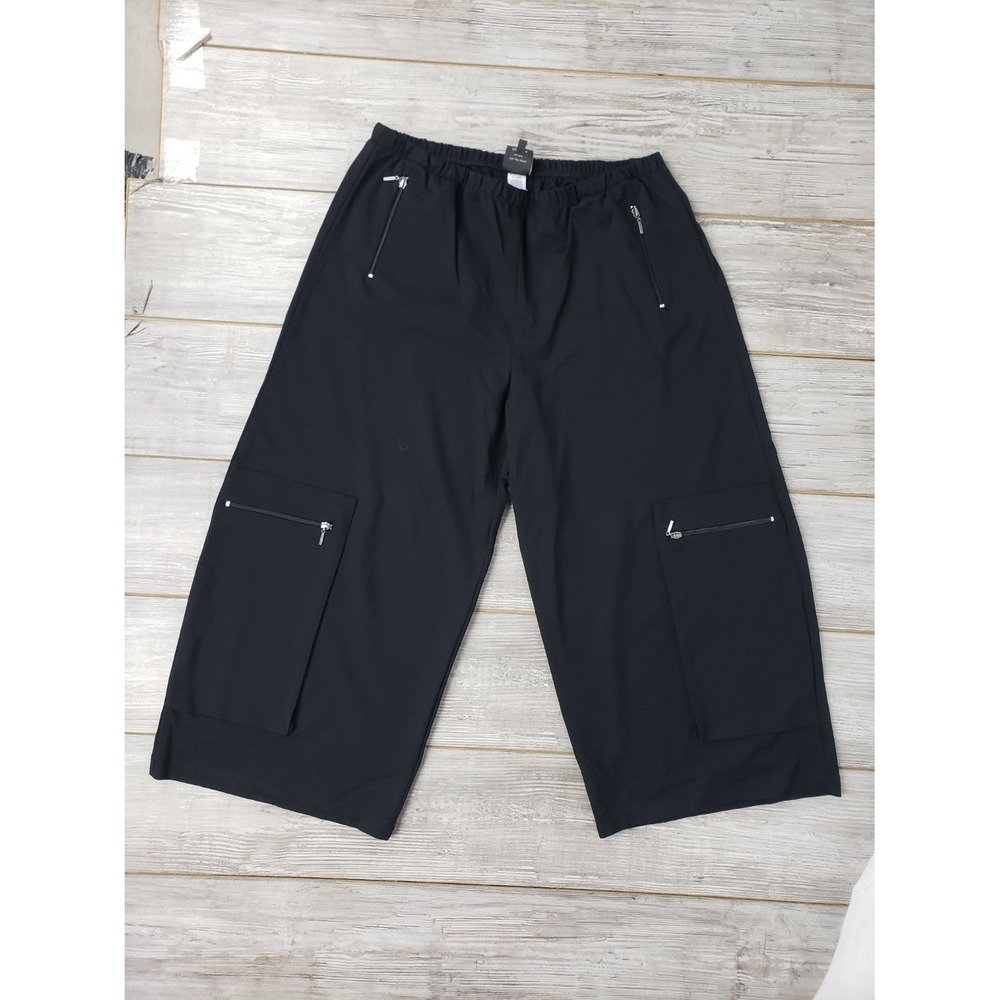SpiritHouse Black Stretch Cargo Pants Elastic Waist 4 Zip Pockets L RN 91399